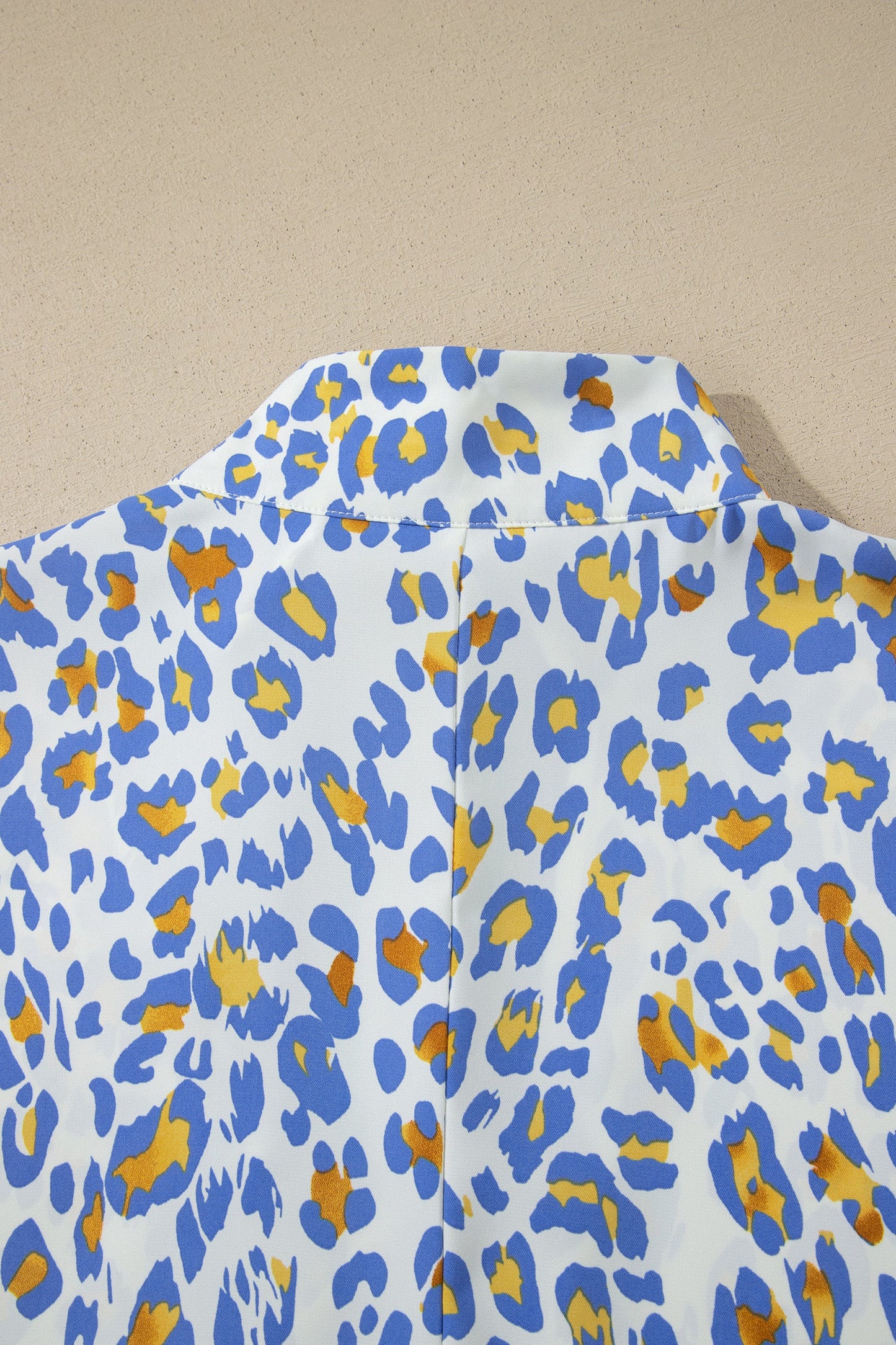 Leopard Colorblock Contrast V-Neck Short Sleeve Blouse