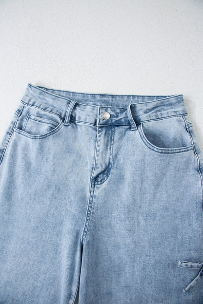 Beau Blue Bow Knot Side Detail Straight Leg Loose Jeans