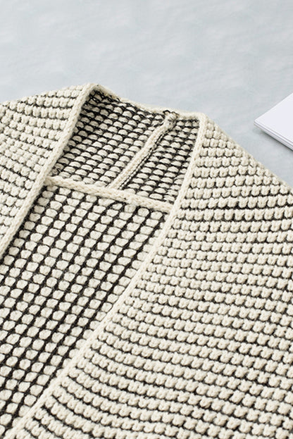 Plaid Textured Knitted Open Front Cardigan