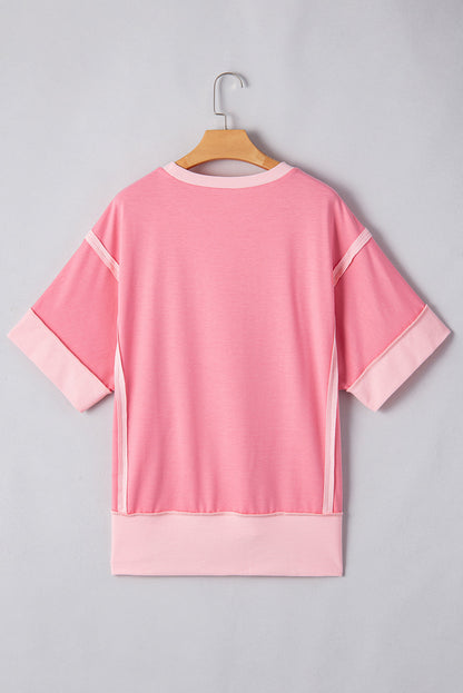 Peach Blossom Half Sleeve Raw Seam High Low Side Split Top