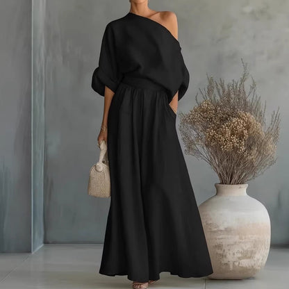 Cropped Off-Shoulder Top & Pants Two-Piece Set – 8 Colors, S–5XL
