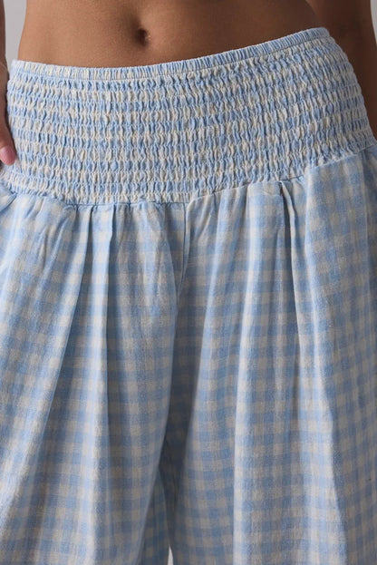 Myosotis Gingham Smocked High Waist Loose Pants