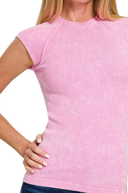 Zenana Stone Washed Ribbed Seamless Top