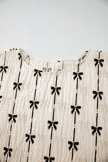 Bow Textured Short Puff Sleeve Top
