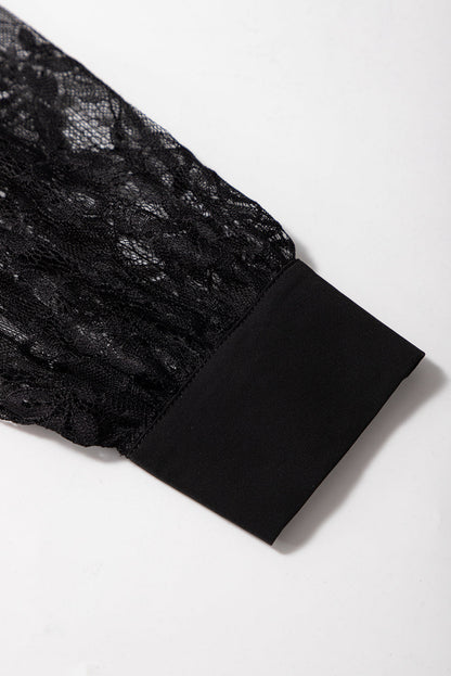 Lace Patchwork Sleeve Keyhole Neckline Blouse