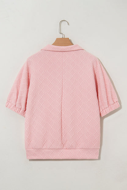 Contrast Stripe Textured Short Sleeve Blouse