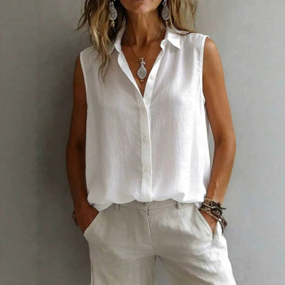 Women's Solid Color Lapel Sleeveless Top