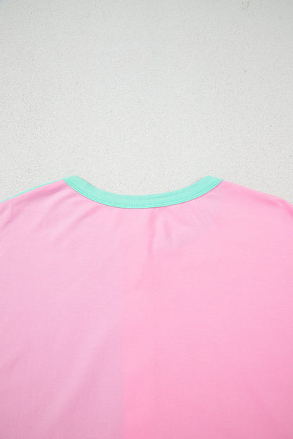 Mint Green Colorblock Half Buttons Henley T Shirt