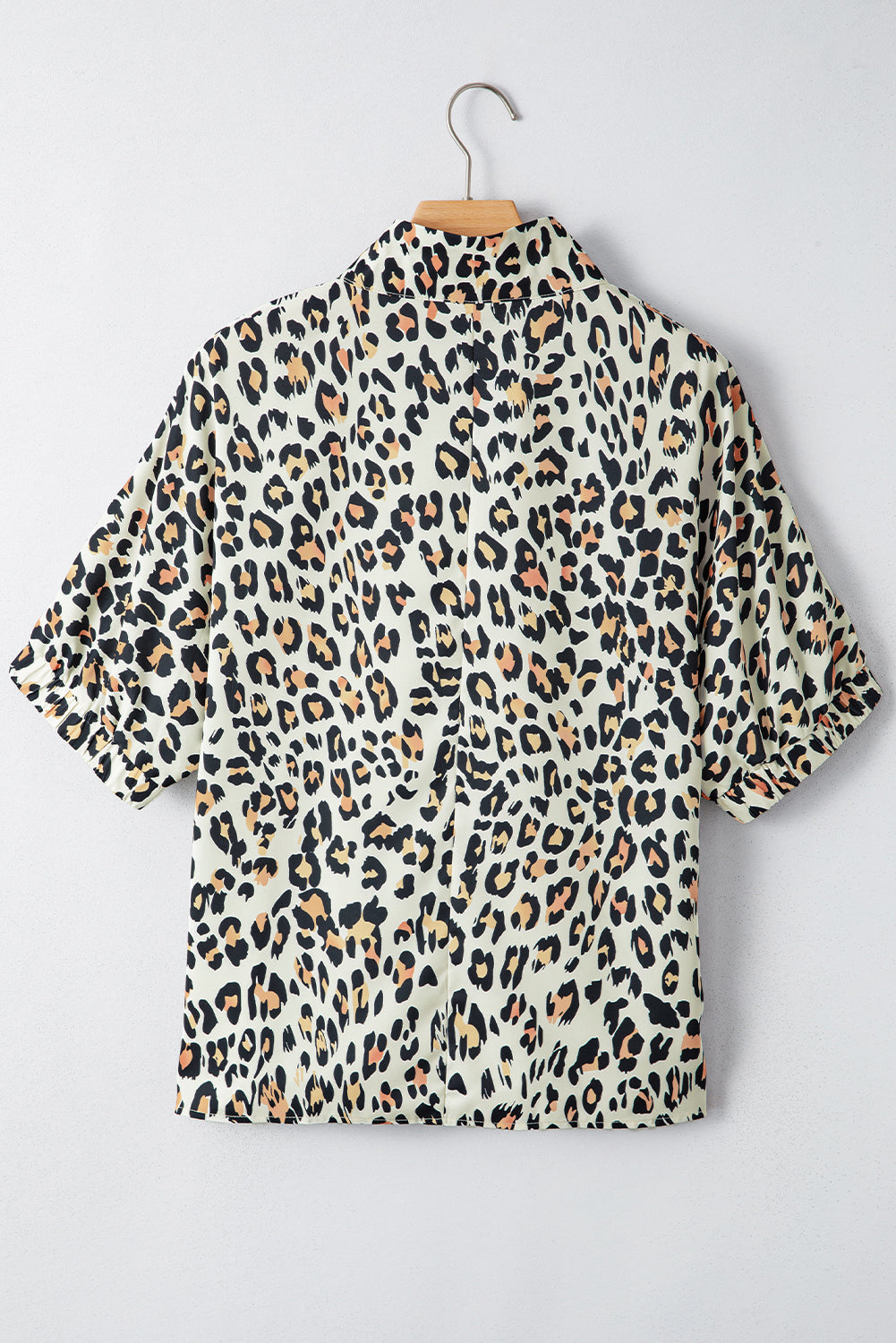Leopard Colorblock Contrast V-Neck Short Sleeve Blouse