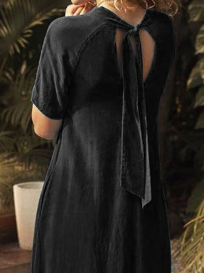 V-Neck Short Sleeve Dress with Pockets