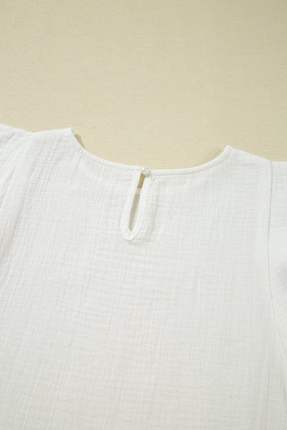White Crinkled Layered Ruffled Flutter Sleeve Blouse
