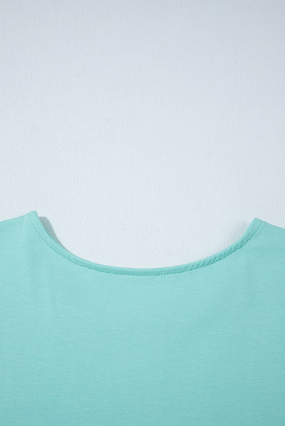 Mint Green Frilled Trim Crew Neck Loose Fit Mini Dress