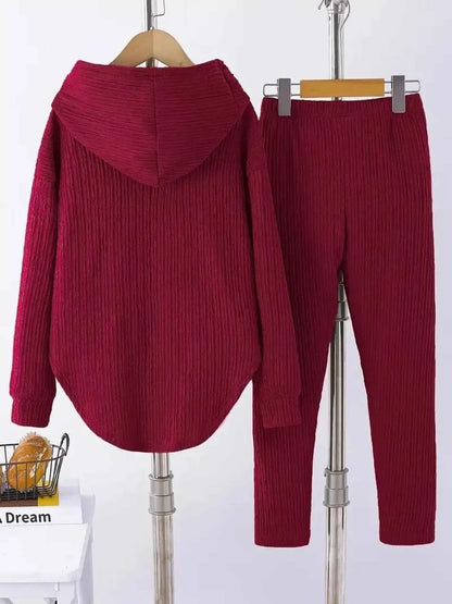 Textured Long Sleeve Hoodie and Pants Set