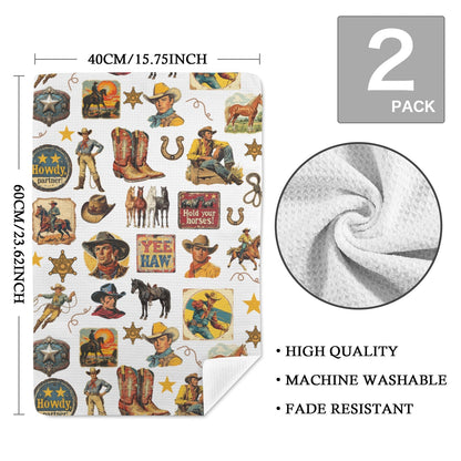 Vintage Cowboy Collage Dish Towel Set of 2 Made in America