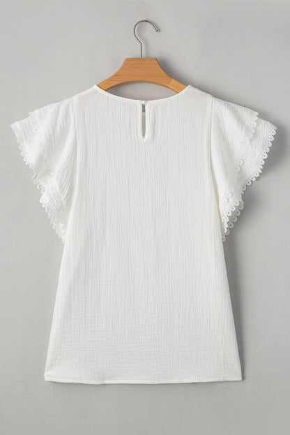 White Crinkled Layered Ruffled Flutter Sleeve Blouse
