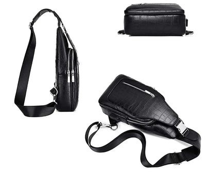 Men's Croc-Embossed Leather Sling Bag – Refined Business Carry