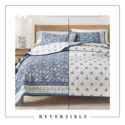 Floral Boho Printed Cotton Quilt Set - Indira Collection