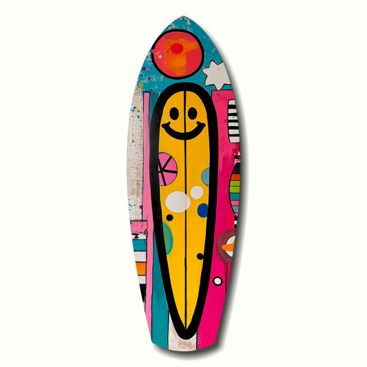 Smiley Surfing Glass Wall Art