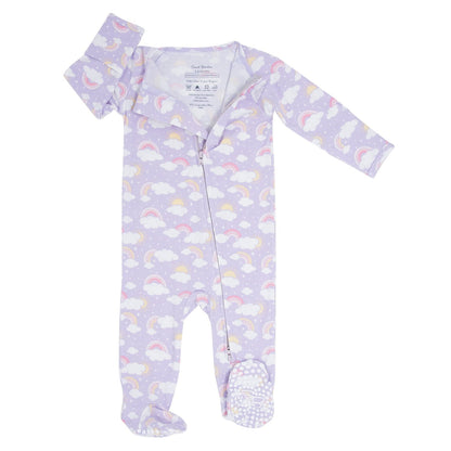 Lavender Rainbows and Clouds Zipper Footie
