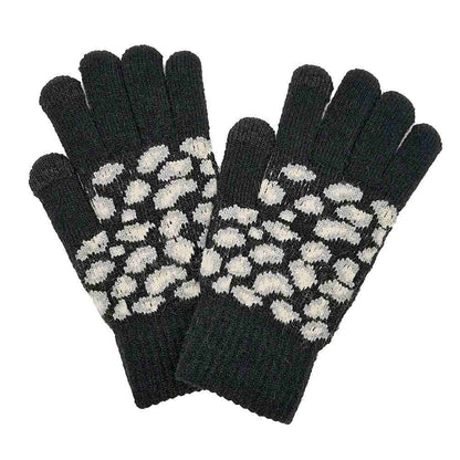 Leopard Patterned Knit Smart Gloves