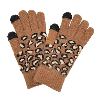 Leopard Patterned Knit Smart Gloves