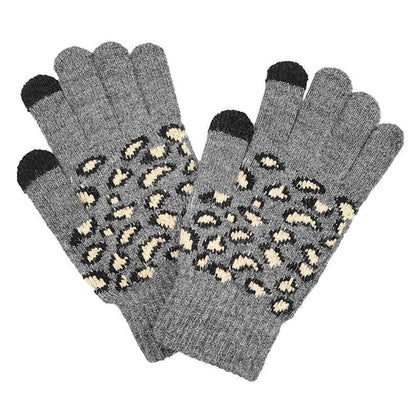 Leopard Patterned Knit Smart Gloves