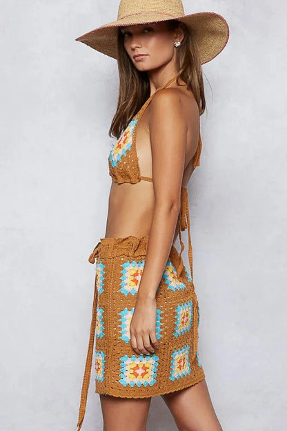 Women's Two Piece Crochet Set Crochet Halter Set - Two Piece - Women's Summer Outfit
