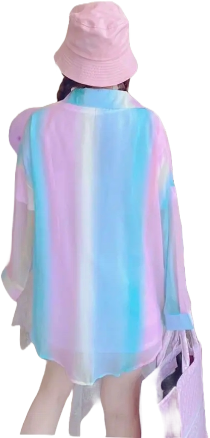Title: Pastel Dream Oversized Sheer Button-Down Blouse