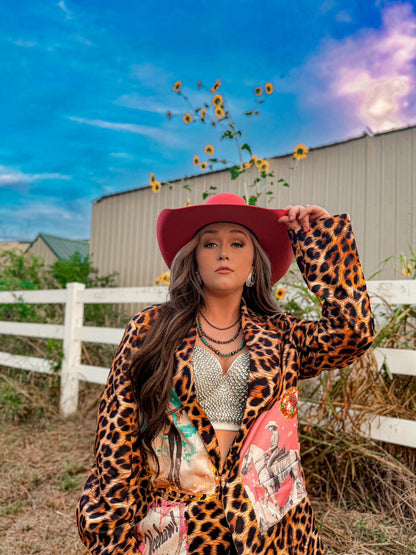 Baha Ranch Retro Pop Western Wild West Leopard Blazer