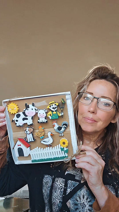 3D Hobby Farmer Cow Farm Animal Magnet Gift Set Made in America