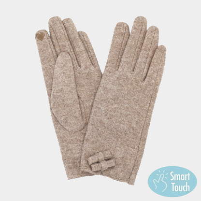 Two Mini Bow Accent Soft Smart Touch Winter Gloves