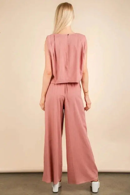 Women's Woven Matching Set Woven Top & Pants Set - Comfortable - Two-Piece Outfit
