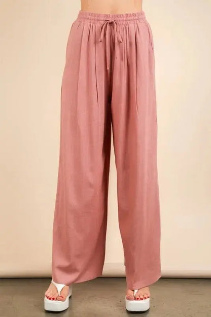 Women's Woven Matching Set Woven Top & Pants Set - Comfortable - Two-Piece Outfit